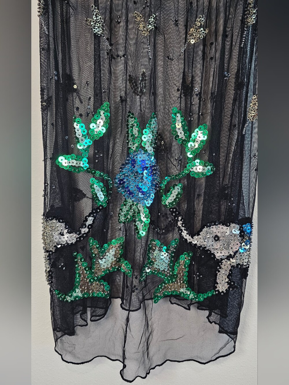 Free People Sequined Elephant Sheer Mini Dress Y2k Size 6 Festival Style - Picture 3 of 8